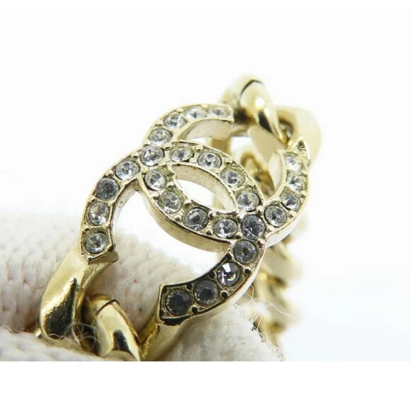 CHANEL CC Logos Rhinestone Pearl No.5 Bracelet 7.5" Gold Tone A22S Auth - Picture 9 of 10